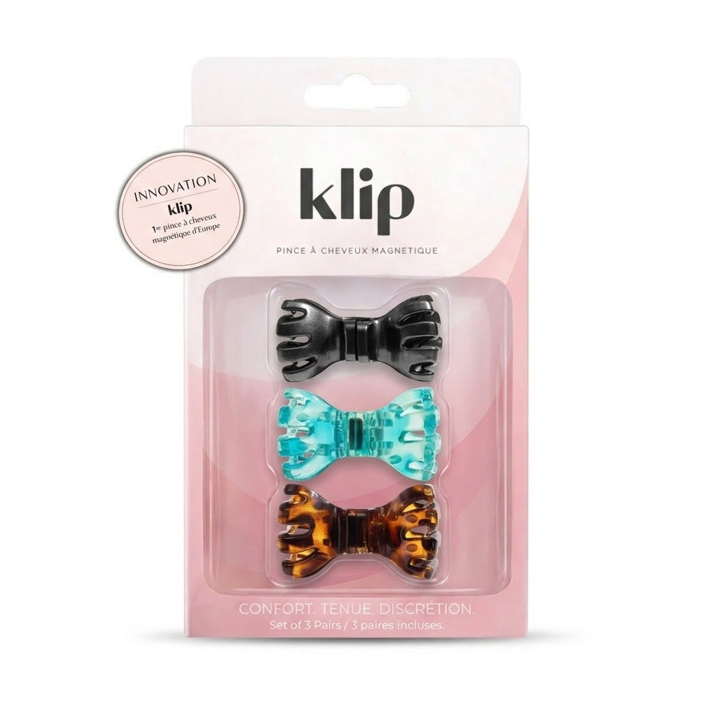 Klip Papillon Bleu - Barette aimantée - Lot de 3