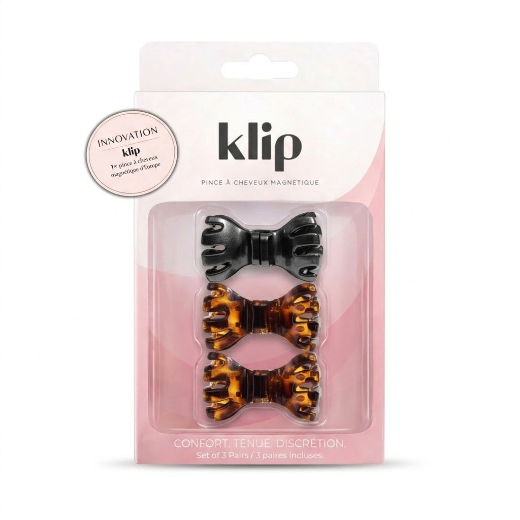 Klip Papillon Léopard & Black - Barette aimantée - Lot de 3
